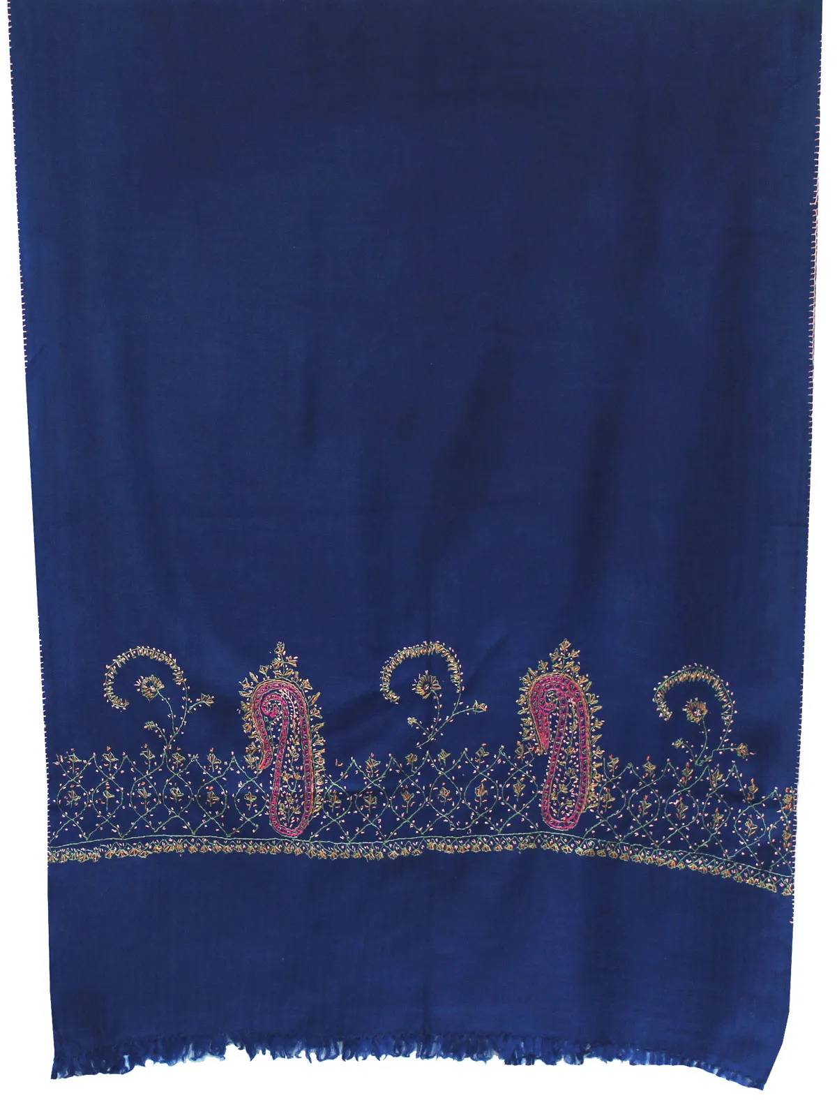 Women's Wool Indian Shawl Hand Embroidered Gift (Blue)