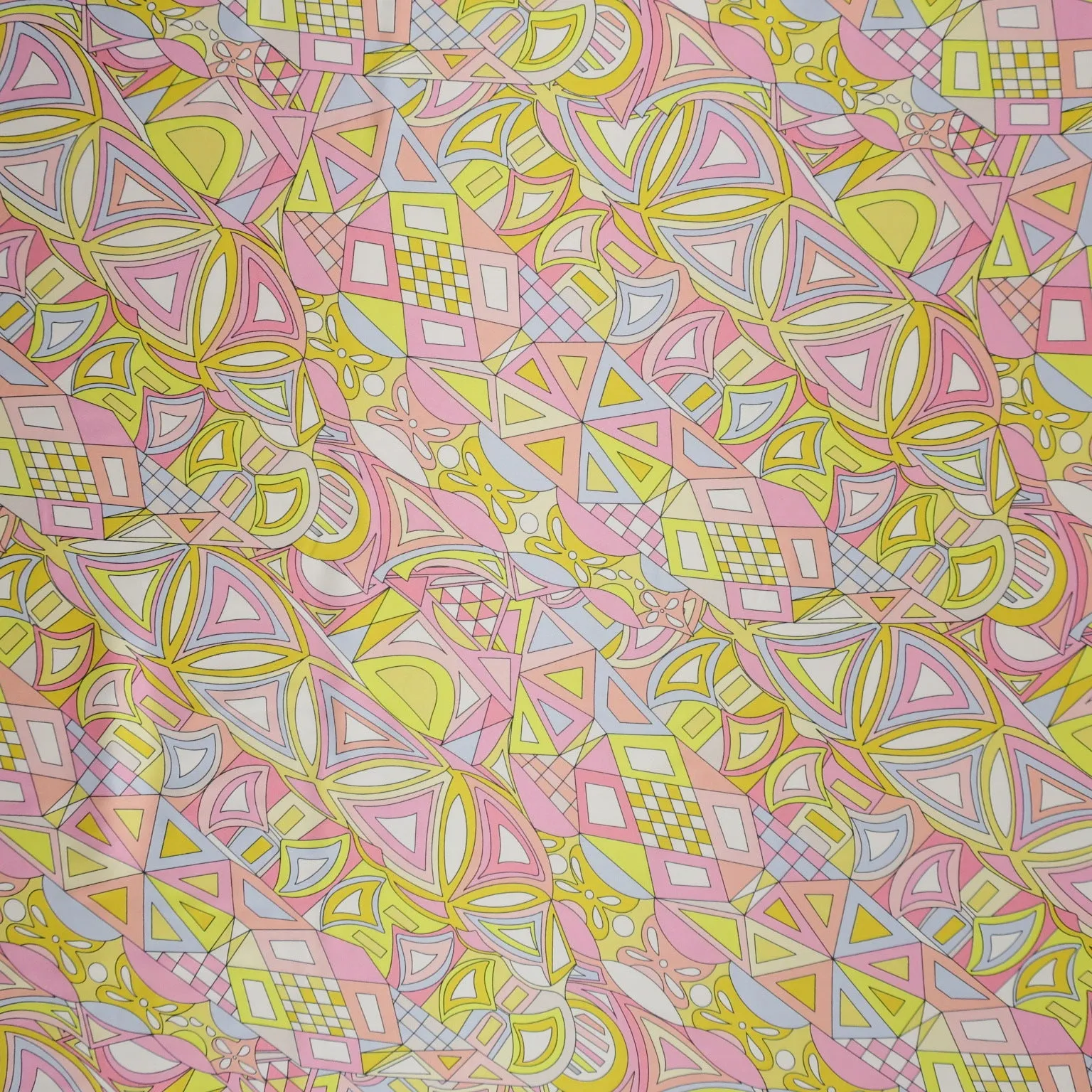 Yellow, Pink and Lilac Abstract Printed Silk Charmeuse Fabric