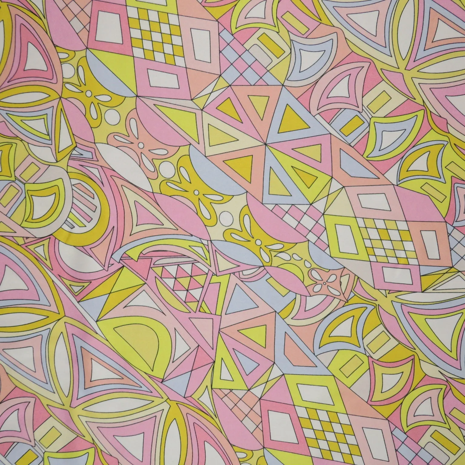 Yellow, Pink and Lilac Abstract Printed Silk Charmeuse Fabric